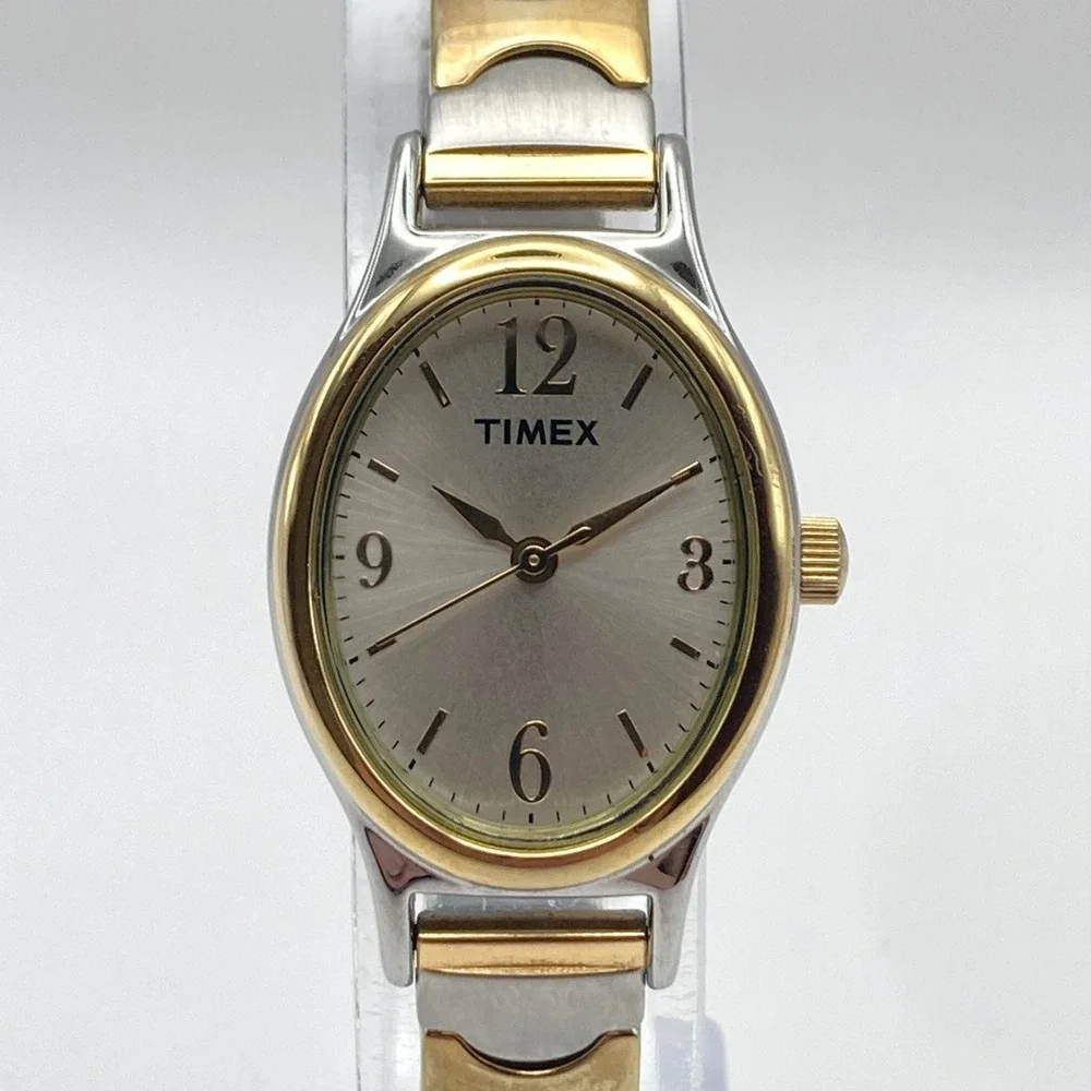Timex Cavatina Watch Women 21mm Gold Silver Tone Stretch Band New Battery 6.25